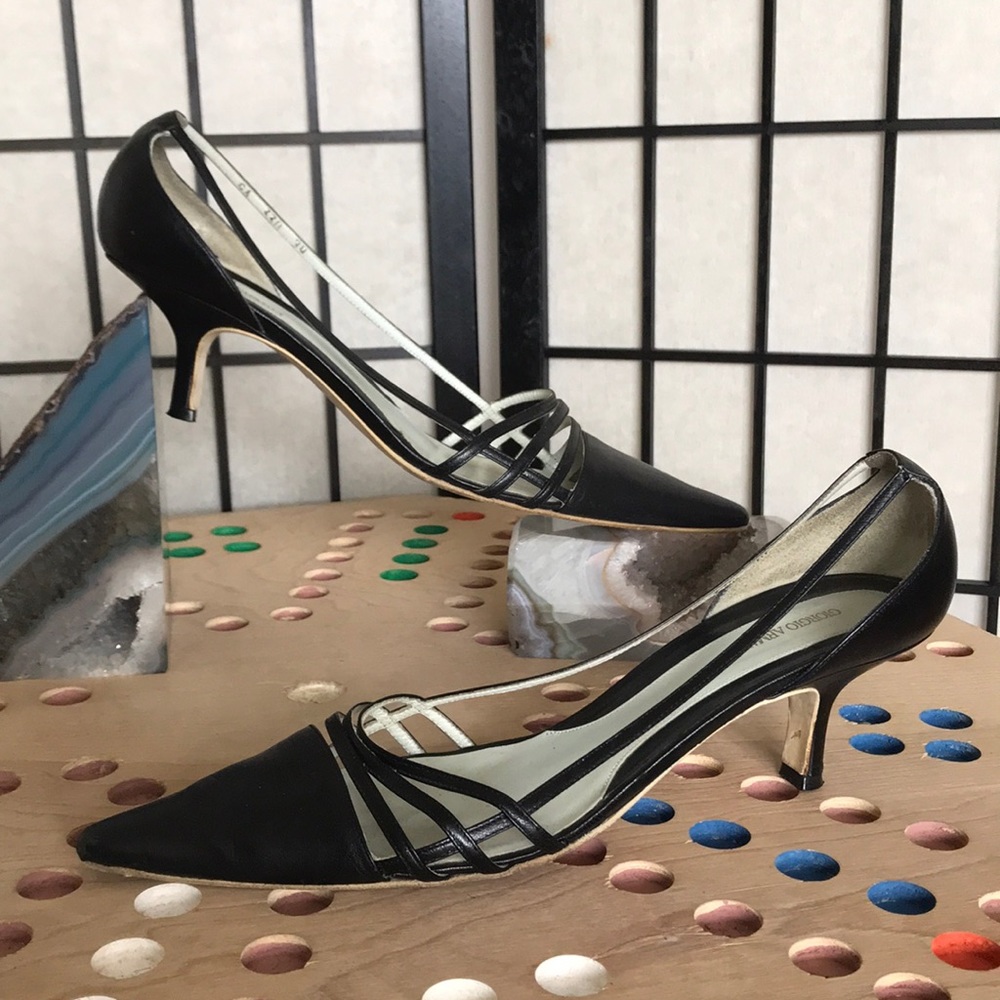 Giorgio Armani Vintage y2k Woven Leather Straps Sandal Kitten Stiletto pumps 39